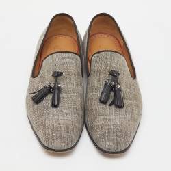 Pre Owned Christian Louboutin Grey/Black Fabric Dandelion Tassel Loafers Size 41