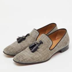 Pre Owned Christian Louboutin Grey/Black Fabric Dandelion Tassel Loafers Size 41