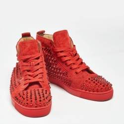 Pre Owned Christian Louboutin Red Suede Louis Spikes High Top Sneakers Size 43
