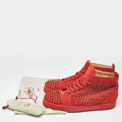 Pre Owned Christian Louboutin Red Suede Louis Spikes High Top Sneakers Size 43
