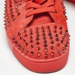 Pre Owned Christian Louboutin Red Suede Louis Spikes High Top Sneakers Size 43