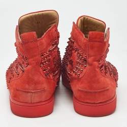 Pre Owned Christian Louboutin Red Suede Louis Spikes High Top Sneakers Size 43