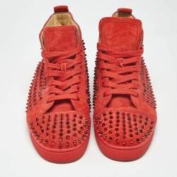 Pre Owned Christian Louboutin Red Suede Louis Spikes High Top Sneakers Size 43