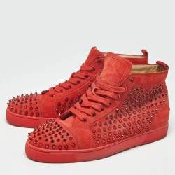 Pre Owned Christian Louboutin Red Suede Louis Spikes High Top Sneakers Size 43