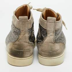 Pre Owned Christian Louboutin Grey Suede Crystal Embellished Louis High Top Sneakers Size 42.5