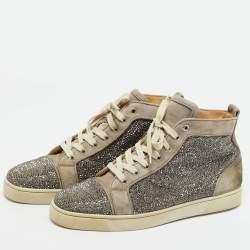 Pre Owned Christian Louboutin Grey Suede Crystal Embellished Louis High Top Sneakers Size 42.5