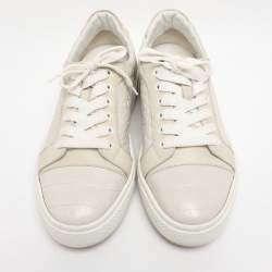 Pre Owned Christian Louboutin White/Cream Croc Embossed Leather Vieirissima Sneakers Size 39