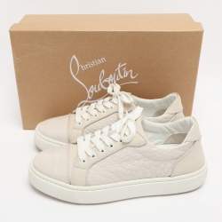 Pre Owned Christian Louboutin White/Cream Croc Embossed Leather Vieirissima Sneakers Size 39