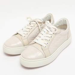 Pre Owned Christian Louboutin White/Cream Croc Embossed Leather Vieirissima Sneakers Size 39
