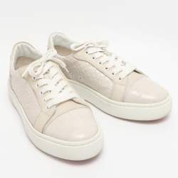 Pre Owned Christian Louboutin White/Cream Croc Embossed Leather Vieirissima Sneakers Size 39