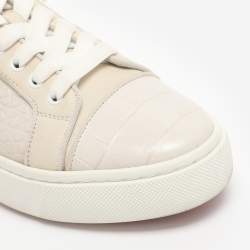 Pre Owned Christian Louboutin White/Cream Croc Embossed Leather Vieirissima Sneakers Size 39