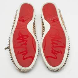 مملوكة مسبقًا حذاء يخت لوفرز كريستيان لوبوتان سويدي بني مرصع مقاس 43.5