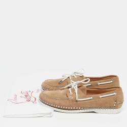 مملوكة مسبقًا حذاء يخت لوفرز كريستيان لوبوتان سويدي بني مرصع مقاس 43.5