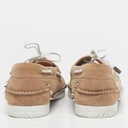 مملوكة مسبقًا حذاء يخت لوفرز كريستيان لوبوتان سويدي بني مرصع مقاس 43.5