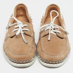 مملوكة مسبقًا حذاء يخت لوفرز كريستيان لوبوتان سويدي بني مرصع مقاس 43.5