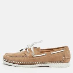Pre Owned Christian Louboutin Brown Suede Studded Spikes Yacht Loafers Size 43