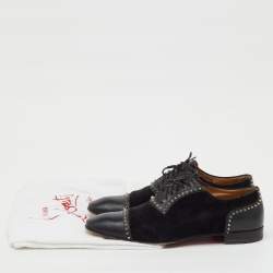 Pre Owned Christian Louboutin Black Suede and Leather Spiked Mr Blake Lace Up Oxfords Size 41.5