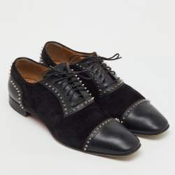 Pre Owned Christian Louboutin Black Suede and Leather Spiked Mr Blake Lace Up Oxfords Size 41.5