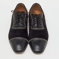 Pre Owned Christian Louboutin Black Suede and Leather Spiked Mr Blake Lace Up Oxfords Size 41.5