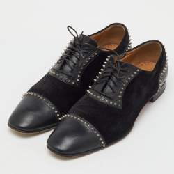 Pre Owned Christian Louboutin Black Suede and Leather Spiked Mr Blake Lace Up Oxfords Size 41.5