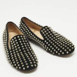 Pre Owned Christian Louboutin Black Velvet Rollerboy Spike Smoking Slippers Size 38