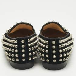 Pre Owned Christian Louboutin Black Velvet Rollerboy Spike Smoking Slippers Size 38