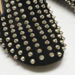 Pre Owned Christian Louboutin Black Velvet Rollerboy Spike Smoking Slippers Size 38