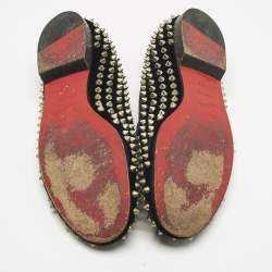 Pre Owned Christian Louboutin Black Velvet Rollerboy Spike Smoking Slippers Size 38