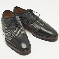 Pre Owned Christian Louboutin Black/Grey Suede and Leather Hubertus Lace Up Oxford Size 43