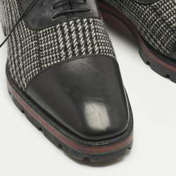 Pre Owned Christian Louboutin Black/Grey Suede and Leather Hubertus Lace Up Oxford Size 43