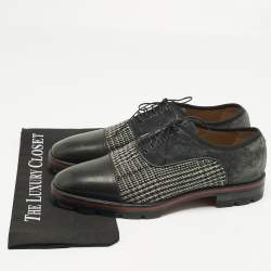 Pre Owned Christian Louboutin Black/Grey Suede and Leather Hubertus Lace Up Oxford Size 43