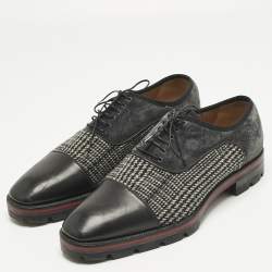 Pre Owned Christian Louboutin Black/Grey Suede and Leather Hubertus Lace Up Oxford Size 43