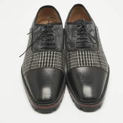 Pre Owned Christian Louboutin Black/Grey Suede and Leather Hubertus Lace Up Oxford Size 43