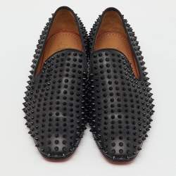 Pre Owned Christian Louboutin Black Leather Dandelion Spikes Smoking Slippers Size 46