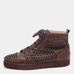 Pre Owned Christian Louboutin Purple Leather Louis Spikes High Top Sneakers Size 40.5