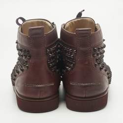 Pre Owned Christian Louboutin Purple Leather Louis Spikes High Top Sneakers Size 40.5