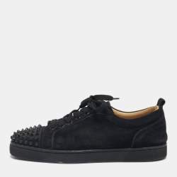 Pre Owned Christian Louboutin Black Suede Louis Junior Spikes Low Top Sneakers Size 40.5