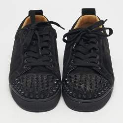 Pre Owned Christian Louboutin Black Suede Louis Junior Spikes Low Top Sneakers Size 40.5