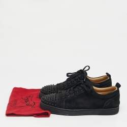 Pre Owned Christian Louboutin Black Suede Louis Junior Spikes Low Top Sneakers Size 40.5