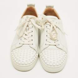 Pre Owned Christian Louboutin White Leather Louis Junior Spikes Sneakers Size 42