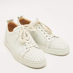 Pre Owned Christian Louboutin White Leather Louis Junior Spikes Sneakers Size 42