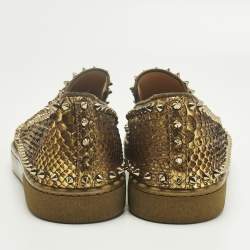 Pre Owned Christian Louboutin Gold Python Leather Pik Boat Slip On Sneakers Size 43.5
