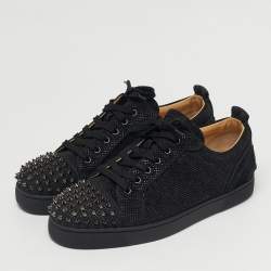 Pre Owned Christian Louboutin Black Suede Fun Louis Junior Spikes Sneakers Size 44
