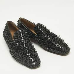 Pre Owned Christian Louboutin Black Patent Leather Spike Loafers Size 43.5