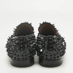 Pre Owned Christian Louboutin Black Patent Leather Spike Loafers Size 43.5
