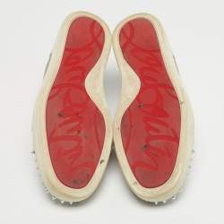 Pre Owned Christian Louboutin Silver Lurex Fabric and Python Embossed Vierissima Spike Low Top Sneakers Size 43
