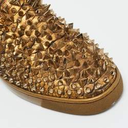 Pre Owned Christian Louboutin Gold Python Leather Roller Boat Slip On Sneakers Size 43.5