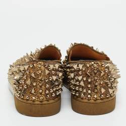 Pre Owned Christian Louboutin Gold Python Leather Roller Boat Slip On Sneakers Size 43.5