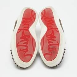Pre Owned Christian Louboutin Multicolor Leather and Lurex Fabric Louis Junior Spikes Lace Up Sneakers Size 43.5