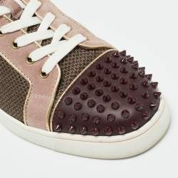 Pre Owned Christian Louboutin Multicolor Leather and Lurex Fabric Louis Junior Spikes Lace Up Sneakers Size 43.5